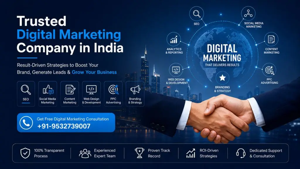 Trusted digital marketing company in India offering SEO, social media marketing, content marketing, PPC advertising, web design, branding, and results-driven online marketing services.